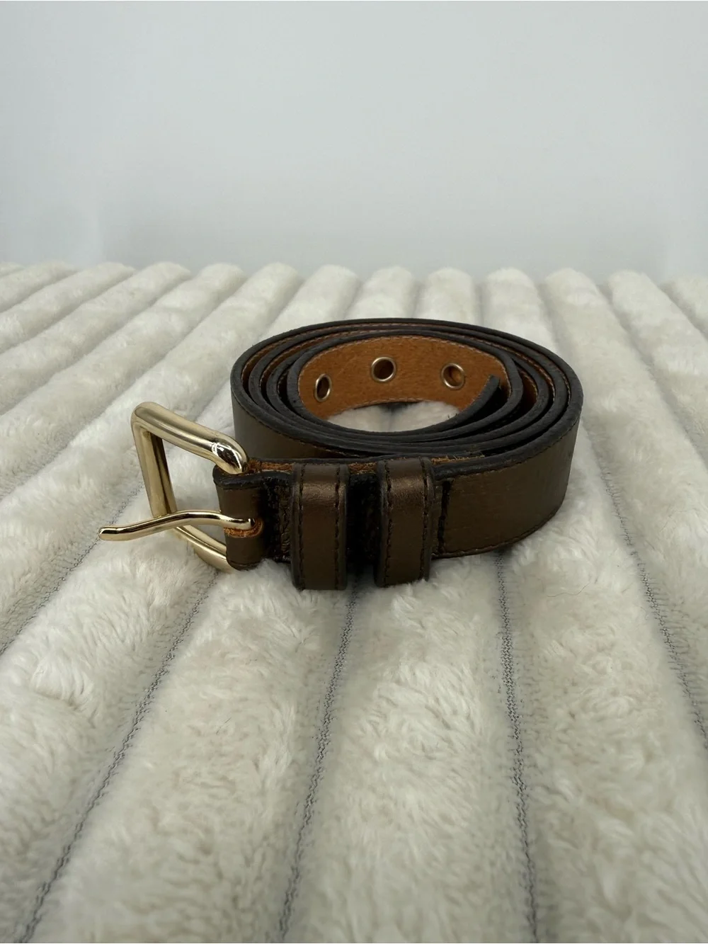 Gap Metallic Brown Leather Women's Belt with Gold Buckle Sz L